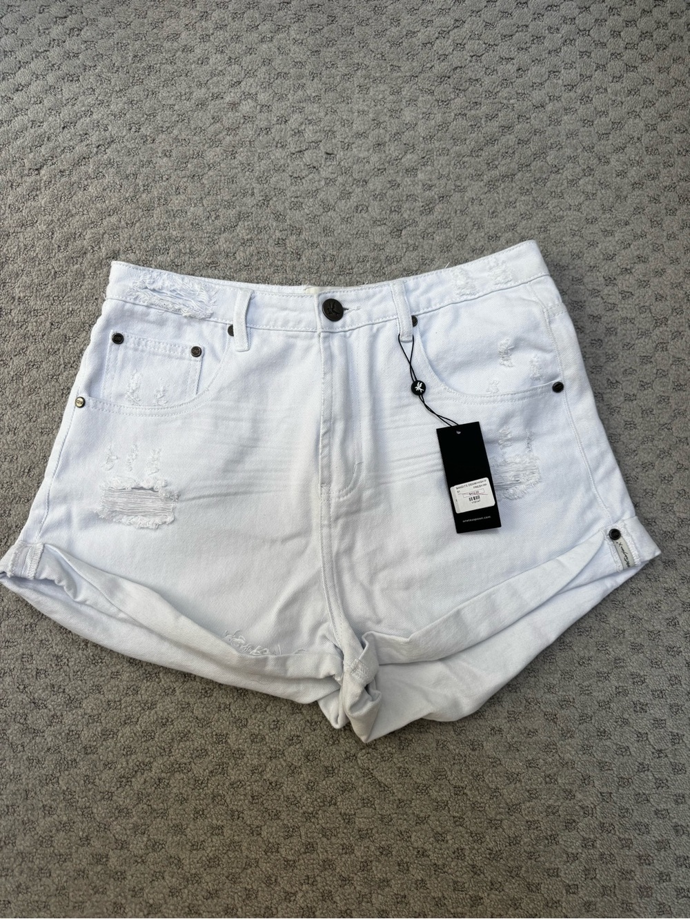 One Teaspoon  Bandits Denim High Waisted Fresh White Denim Shorts